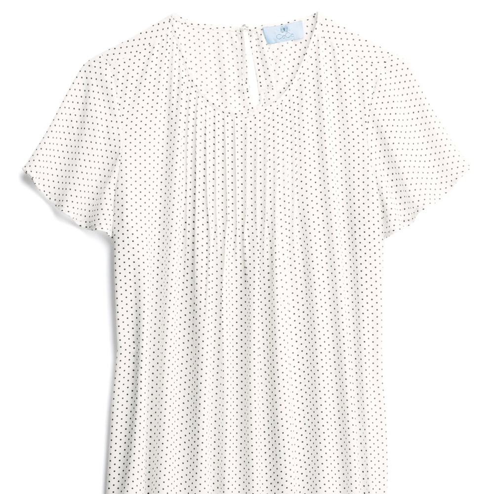 CeCe white and black Polka Dot Short Sleeve Blouse